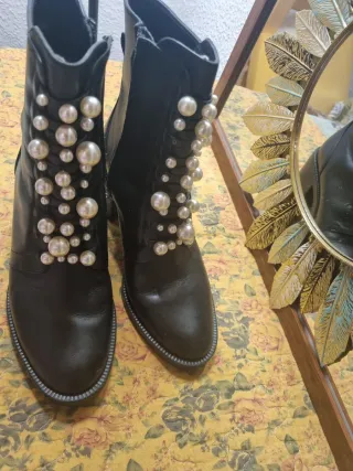 Botines Zara Piel Perlas T.37