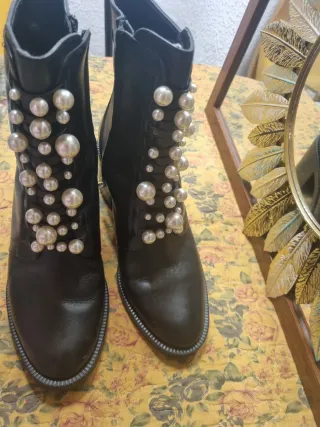 Botines Zara Piel Perlas T.37