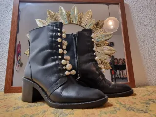 Botines Zara Piel Perlas T.37