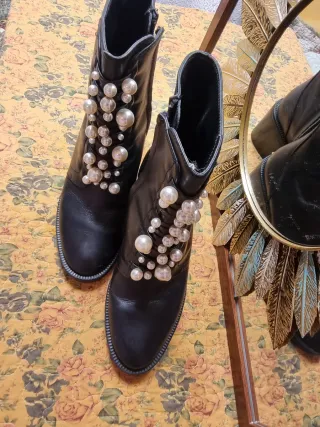 Botines Zara Piel Perlas T.37