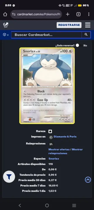 Carta Pokémon Snorlax LV.35