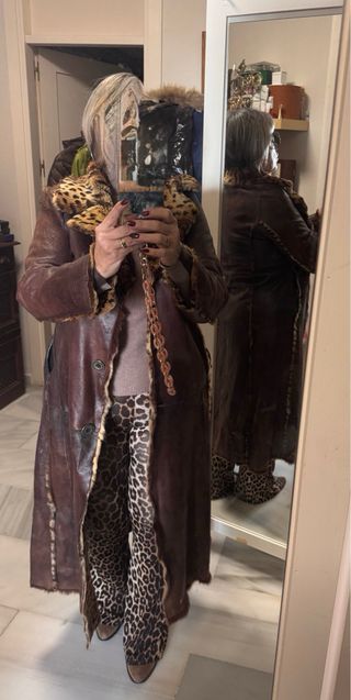 Abrigo Largo Piel Leopardo Reversible