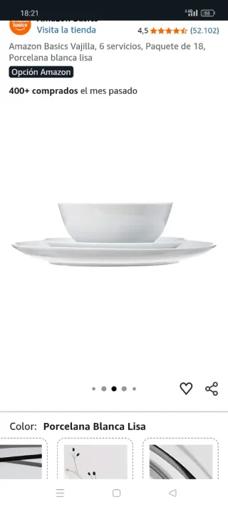 Vajilla 18 piezas porcelana blanca