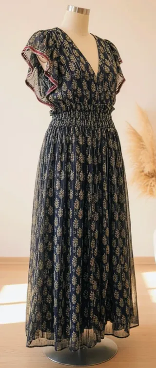 Vestido largo estampado dorado talla M