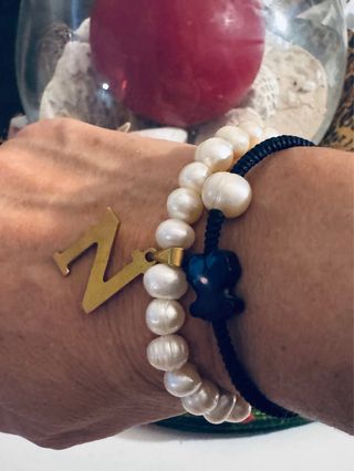 Pulsera Perlas con Charm Letra N