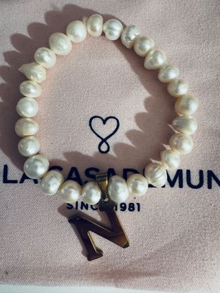 Pulsera Perlas con Charm Letra N