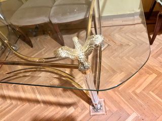 Mesa de comedor cristal y metal dorado