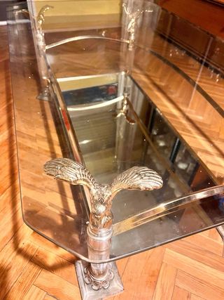 Mesa de comedor cristal y metal dorado