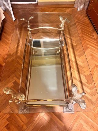 Mesa de comedor cristal y metal dorado