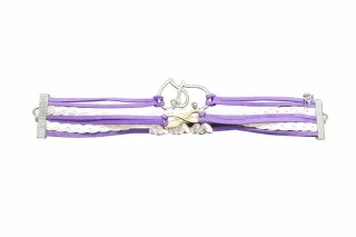 Pulsera tiras moradas y blancas con charms