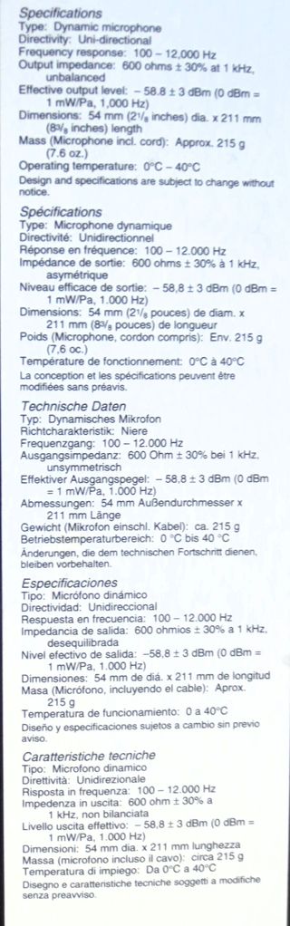 Microfono dinamico unidirezionale Sony F-V310
