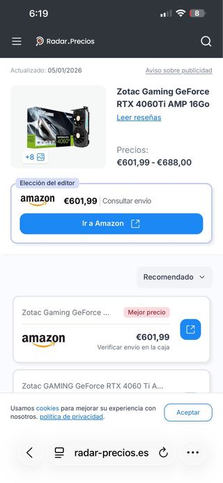 Impecable Tarjeta Gráfica Zotac RTX 4060 Ti 16GB