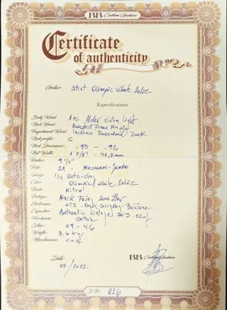 BB Custom Stratocaster Olympic White Relic 2022