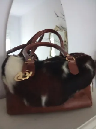 Bolso Bosi Piel Marrón y Multicolor