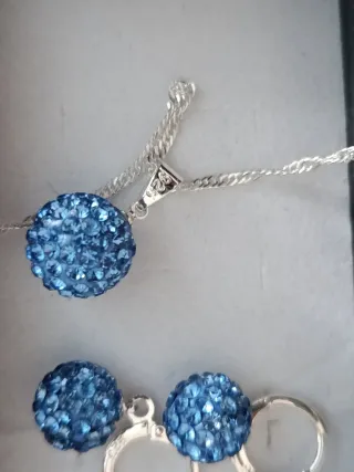 Conjunto collar y pendientes plata azul