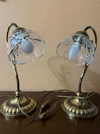 Juego 2 Lámparas Cristal Bohemia Metal Dorado