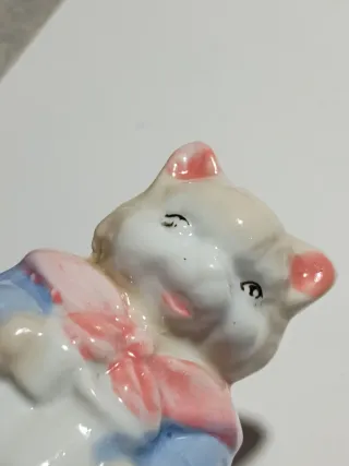 Figura Gata Porcelana Vintage Mandil