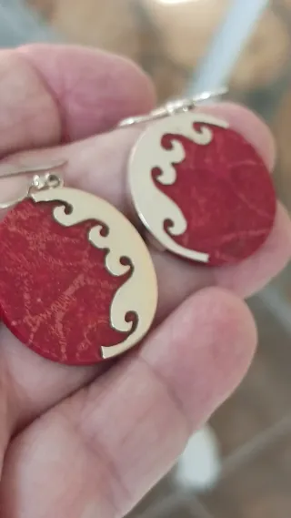 Pendientes Plata y Nácar Manzana Rojo