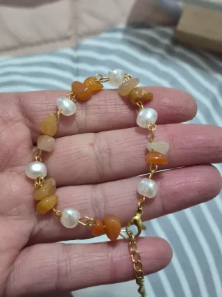 Pulsera Acero Baño Oro Piedras Naranja