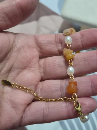 Pulsera Acero Baño Oro Piedras Naranja
