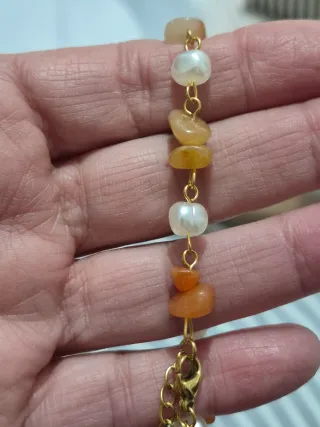 Pulsera Acero Baño Oro Piedras Naranja