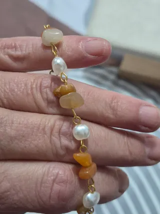 Pulsera Acero Baño Oro Piedras Naranja
