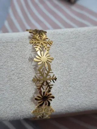 Pulsera Acero Filigrana Copos Nieve Dorada