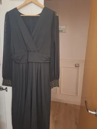 Zapatos de tacón negros con cadena dorada,talla 38