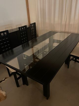 Mesa comedor cristal y 6 sillas madera  de La Oca