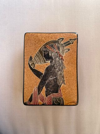 Caja de joyas de ceramica artesanal. Grecia 1970