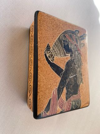 Caja de joyas de ceramica artesanal. Grecia 1970