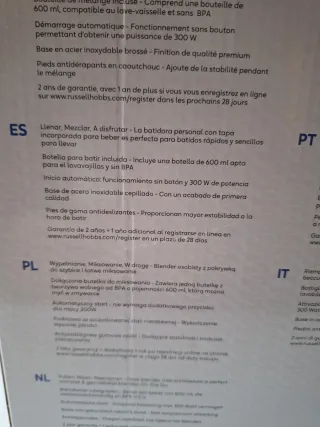 Batidora Russell Hobbs Mix & Go nueva sin usar