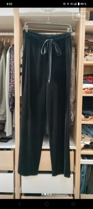 Pantalón vestir terciopelo negro mujer