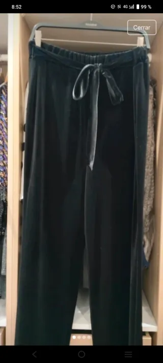 Pantalón vestir terciopelo negro mujer