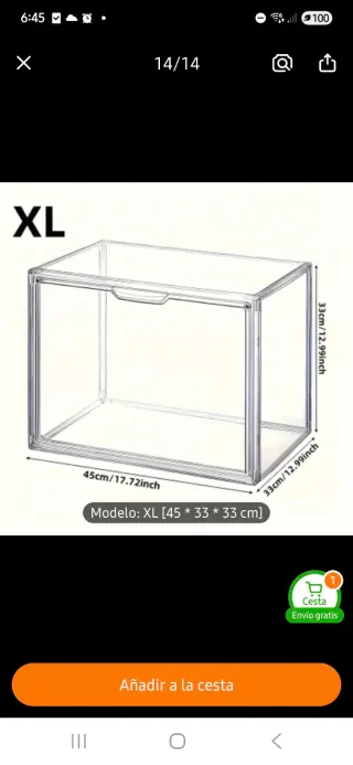 Vitrina XL Acrílico Transparente 45x33x33cm