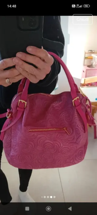 Borsa Vera Pelle Rosa Nuova