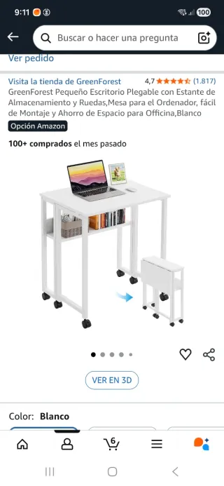 Escritorio plegable blanco con ruedas