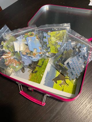 4 Puzzles de caballos en un maletin de lata