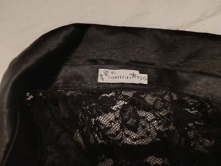 Camiseta Negra Cortefiel Encaje y Lazo T. XL (SG)