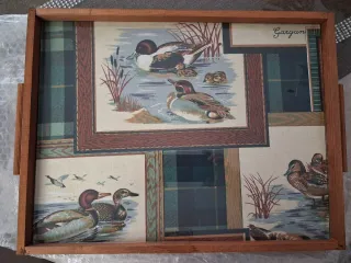 Vassoio in legno con decorazione anatre