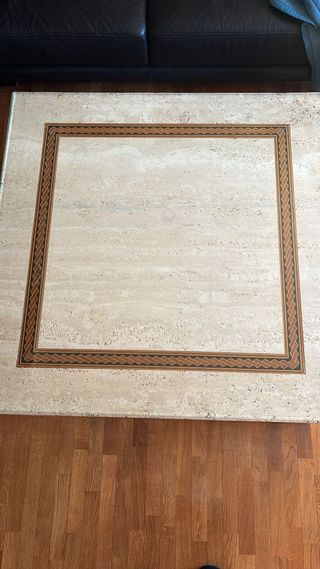 Mesa centro mármol y marquetería madera