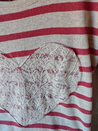 Camiseta jersey manga larga Bershka blanco rojo M