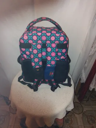 Mochila Totto Grande Flores Rosas y Turquesa