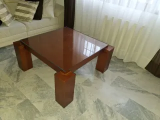 Mesa centro cuadrada madera y cristal CURTISAN