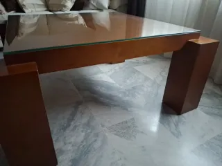 Mesa centro cuadrada madera y cristal CURTISAN