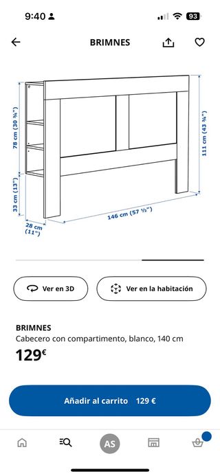 Cabecero BRIMNES 140 cm Blanco