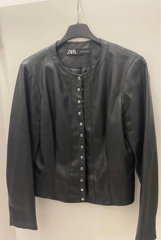 Giacca in pelle nera Zara Tg L