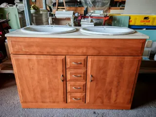 Mueble baño doble con lavamanos y piedra