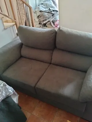 Sofá de tela 3 plazas marrón/gris