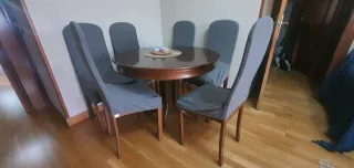 Mesa comedor redonda madera + 6 sillas